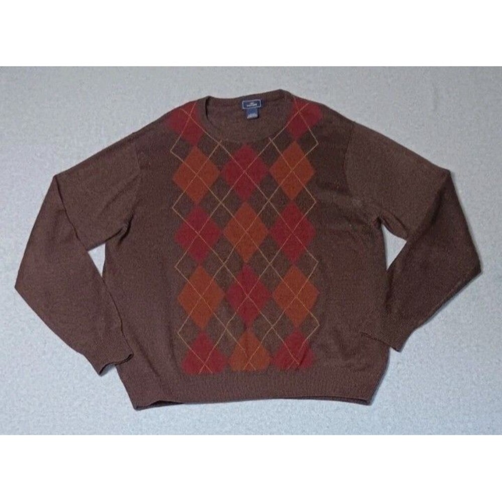 VTG Dockers Argyle Crewneck Knit Sweater XL  Brown Grandpacore Academia Preppy